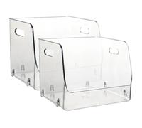 Organisateur de Bureau Lot de 2 Transparent Poignée, Empilable | PET Clair, Petit Format, Usage Salle de Bain et Garde-manger, pour Outils Créatifs et Télécommandes