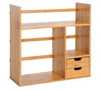 Organisateur de bureau organiseur multimédia multi-rangements 2 tiroirs 3 étagères 48L x 20l x 46H cm bois bambou 48x20x46cm Marron
