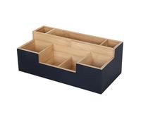 Organisateur de Bureau Relaxdays, 7 Compartiments, H x L x P : 11 x 30 x 15 cm, Bambou, Rangement, Noir/Naturel