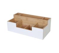 Organisateur de Bureau Relaxdays, 7 Compartiments, H x L x P : 11 x 30 x 15 cm, en Bambou, Rangement, Blanc/nat.