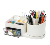 Organisateur de Bureau Rotatif avec 15 Compartiments + 1 Tiroir, Pot à Crayons 360° pour Bureau, École, Maquillage & Fournitures Artistiques, Porte-Stylos Multifonction Stable, Rangement Bureau