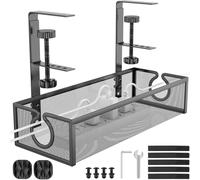 Organisateur de Câble Bureau sous Plan - Cache Cable avec Support Intégré | Kit Cable Management (39.8x15.5x18.5cm) pour Prises & Câbles PC Gamer/Ordinateur (Noir)