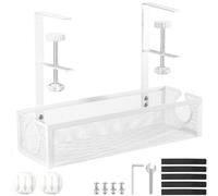 Organisateur de Câble Bureau sous Plan - Cache Cable avec Support Intégré | Kit Cable Management Blanc (39.8x15.5x18.5cm) pour Prises & Câbles PC Gamer/Ordinateur