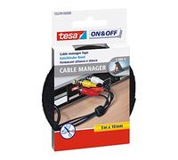 Organisateur de câbles avec ruban de fermeture de 5 m x 10 mm de couleur noire. Idéal pour garder vos câbles bien rangés et sans nœuds, améliorant l'organisation de votre espace.