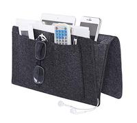 Organisateur de Caddie, Poche de Lit Caddie de Chevet en Feutre Bedside Pocket Sac de Rangement avec Câble de Recharg pour Téléphone, Télécommande, Journal, Stylo, Magazine, Lunnettes Gris foncé