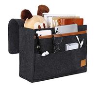 Organisateur de Caddie, Poche de Lit Caddie de Chevet en Feutre Bedside Pocket Sac de Rangement pour Téléphone, Télécommande, Journal, Stylo, Magazine, Lunnettes Gris foncé