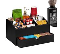 Organisateur de Café | Coffret en Bois pour Rangement de Tasses - Rangeur de Comptoir Multifonction avec Tiroir pour Organisation Intégrée - Maison, Bureau, Cuisine, Salon, Restaurant, Hôtel,