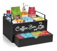 Organisateur de café en bois - Avec tiroir - Pour bar à café et café - Avec poignée - Organiseur de bar à café - Plan de travail pour la maison et le bureau