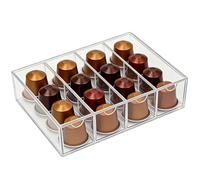 Organisateur de capsules de café à 4 compartiments pour tiroir, rangement transparent pour capsules de café, boîte pour sachets de thé, station café, 24,5 x 17,5 x 6,5 cm