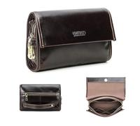 Organisateur de carte d'identité en cuir véritable Grande capacité Verrou antivol pour passeport et téléphone portable Avec dragonne et sac à main Café-1037