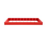 Organisateur de Cassettes Audio en Plastique Rouge, Dix Compartiments | Rangement Vertical à Sections, Format 7,9x4,6 Pouces, pour Étagère, Bureau ou Studio