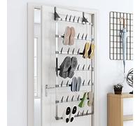 Organisateur de Chaussures Suspendu, Aluminium, 7 Rangées, Rangement Chaussures Mural, Porte Chaussures Mural, Shoe Rack, Étagère à Chaussures, Apto pour Entrée, Chambre, Argent, 66 x 13 x 139 cm