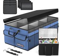 Organisateur De Coffre De Voiture Avec Sac Isotherme, Sac De Rangement Voiture Pliable, Fond Antidérapant, Compartiments Ajustables, Sangles De Sécurité, Pour Toutes Voitures (Xl, Bleu)[Z74]
