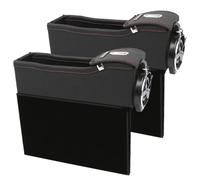 Organisateur de console de voiture - Paquet de 2 boîtes de rangement pour fentes en cuir | Pochettes de remplissage latérales avec porte-boissons, rangement supplémentaire pour téléphones, clés, carte