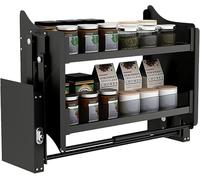 Organisateur de Cuisine à 2 Niveaux, Meuble de Cuisine Rabattable, étagère Haute Rabattable, Gain de Place intégré, ustensiles de Cuisine, Armoire relevable, Noir(80cm Cabinet)