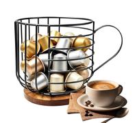 Organisateur de Dosettes à Café Panier Métallique Grande Capacité avec Base | Support pour le rangement des dosettes pour la cuisine, le salon, le bar et le meuble d'angle d
