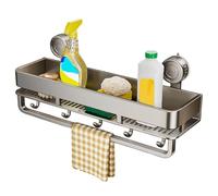 Organisateur De Douche - Étagère De Douche À Ventouse | Support De Rangement Mural Pour Salle De Bain Avec Cinq Crochets, Panier Porte-savon Pour Shampoing, Organisateur De Récipients À Épices De Cuis