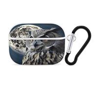 Organisateur de écouteurs Hibou et Lune - Housse de protection antichoc pour Airpods Pro - Avec mousqueton - Anti-chute - Pour Airpods Pro 2ème génération - Blanc
