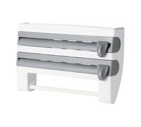 Organisateur de film de cuisine 3 en 1 avec cutter pour feuille d'aluminium, plastique, papier parchemin et porte-serviettes en papier, design peu encombrant (gris)