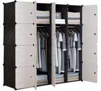 Organisateur de garde-robe, armoire de rangement en panneau de résine, facile à installer, armoire de rangement, pour rénovation de chambre/dortoir/salle de location, N (taille : 16 portes)