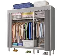 Organisateur de garde-robe portable avec rail de suspension et étagères, design pliable pour un assemblage rapide et un rangement durable dans n'importe quelle pièce