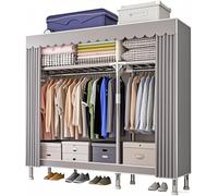 Organisateur de garde-robe portable avec rail de suspension et étagères, placard pliable, assemblage facile, solide et durable, 148 x 46 x 173 cm
