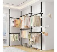 Organisateur de Garde-Robe Télescopique À 4 Pôles et 6 Barres, Porte-Vêtements Portable Robuste, Porte-Manteau Télescopique, Réglable en Hauteur