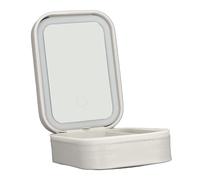 Organisateur De Maquillage Avec Miroir, Trousse De Maquillage à éclairage Réglable En 3 Couleurs Avec Miroir LED, Trousse De Maquillage De Voyage En Cuir Avec Câble USB(Blanc)