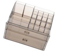 Organisateur de Maquillage de Bureau PS, à Tiroirs Multi-Compartiments | Rangement Cosmétique Polyvalent, pour Coiffeuse et Salle de Bain, Structure Transparente Gris Fumé