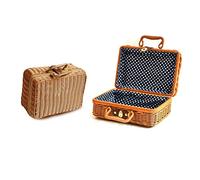 Organisateur de maquillage et rangement Sac à main en rotin portable Matériau de protection de l'environnement Imitation de rotin Valise rétro Boîte de rangement cosmétique Organisateur de boîte à cos