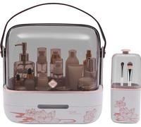 Organisateur de maquillage étanche à la poussière avec tiroirs organisateur de pinceaux cosmétiques bouteilles hautes boîte de rangement cosmétique (blanc,transparent)