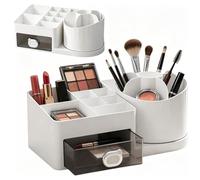Organisateur de maquillage rotatif à 360° avec 15 compartiments et 1 tiroir, organisateur de bureau, porte-stylos, pour le bureau, les écoles et les maisons privées pour ranger les fournitures de
