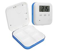 Organisateur de médicaments, 4 compartiments Organisateur de médicaments portables avec Timer Smart Sound and Vibration Alarm Rappel pour la maison (Bleu)