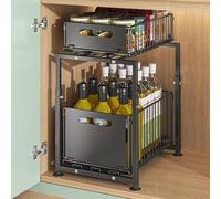 Organisateur de meuble de cuisine, double couche, télescopique, extensible, en métal, pour armoires de cuisine, 37,5 x 29 x 41-49 cm (L x l x H)