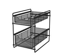 Organisateur de Panier d'armoire coulissante à 2 Niveaux - Organisateur de Rangement en Maille avec tiroirs coulissants - en Acier au Carbone pour Bureau sous l'évier/Noir/L