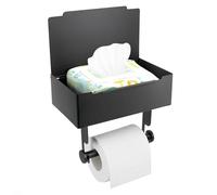 Organisateur de Papier Toilette Noir Mat avec Étagère Multifonction - Stockage pour Lingettes Humides, Tampons, Sacs Poubelle, Porte-Linge de Salle de Bain, Économiseur d'Espace et Accessoires