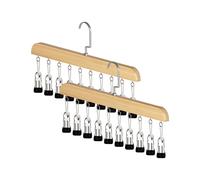 Organisateur de Placard en Lot de 2 avec 10 Clips - Gain de Place, Multifonctionnel, Durable - Conception en Bois, Idéal pour les Petits Espaces B
