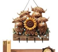 Organisateur De Porte-clés - Vache 2D En Bois, Support Mural Rustique, Cintre Multi-crochets Offrant Un Rangement Élégant | Serviette Chapeau Sac Manteau Entrée Chambre Salon Cuisine Décor À La Maison