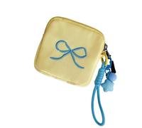 Organisateur de porte-monnaie miniature décoré de dentelle tendance et lanière amovible pour organiser des pièces de monnaie, des bijoux, des écouteurs Sac compact en polyester, Jaune