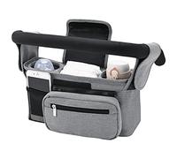 Organisateur de Poussette et Landau,Momcozy Sac de Rangement Universel pour Poussette avec 2 Porte-Gobelets Porte-Bouteilles Isolés, Poche Grande Capacité pour Téléphone et pour Bébé Accessoire, Gris