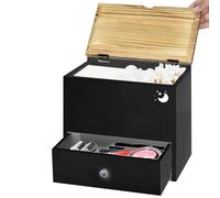Organisateur de produits féminins, boîte distributrice de tampons, récipient de rangement en bois, design rustique décoratif, utilisation de comptoir de salle de bain, dimensions 23,9 x 22,6 x 14,2 cm