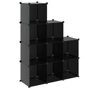 Organisateur de Rangement 9 Cubes en PP Noir avec Cadres Acier | Étagère modulable, assemblage sans outil, panneaux imperméables, usage maison dortoir bureau, design épuré