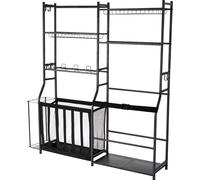 Organisateur de rangement de golf SucceBuy, support à 2 poches avec rack pour équipements sportifs, chariot en acier pour l'extérieur, étagères de stockage avec paniers et crochets pour le garage, noi