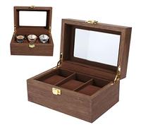 Organisateur de rangement en bois pour montres, boîte en noyer noir avec couvercle transparent, boîte de display pour 3 montres, coffret de stockage élégant, présentoir horloger durable.
