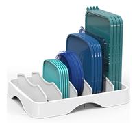 Organisateur de rangement pour couvercles de r cipients alimentaires Simple Houseware avec s parateurs r glables 13x10 Blanc