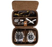 Organisateur de rangement pour étui de voyage pour 2 montres, ecrins pour montres | protection portable robuste avec fermeture à glissière s'adapte à toutes les montres-bracelets (Tan/Marron)