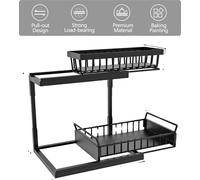 Organisateur de rangement sous l'évier, design à 2 niveaux, matériau écologique, noir