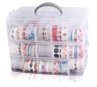 Organisateur de ruban Washi Rangement de ruban adhésif Washi empilable à 3 niveaux avec compartiments Rangement artisanal en plastique transparent avec poignée pour organisateur perles, jouets, po