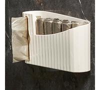 Organisateur de Sac Poubelle Mural Blanc, Distributeur de Sacs pour Cuisine Salle de Bain Toilette Garage, Support Adhésif sans Perçage, Compatible avec Tous Formats de Sacs