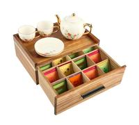 Organisateur de sachets de thé en Bois d'acacia - Boîte à thé avec 12 Compartiments, Coffret de Rangement avec tiroir, Accessoires pour thé et Rangement des sachets, Station de thé pour comptoir